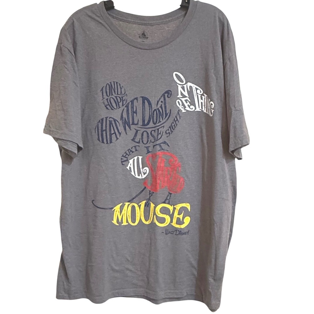 Disney Store Mickey Mouse Quote Men's 2XL Graphic Tee Shirt Gray Short Sleeve - Picture 2 of 9